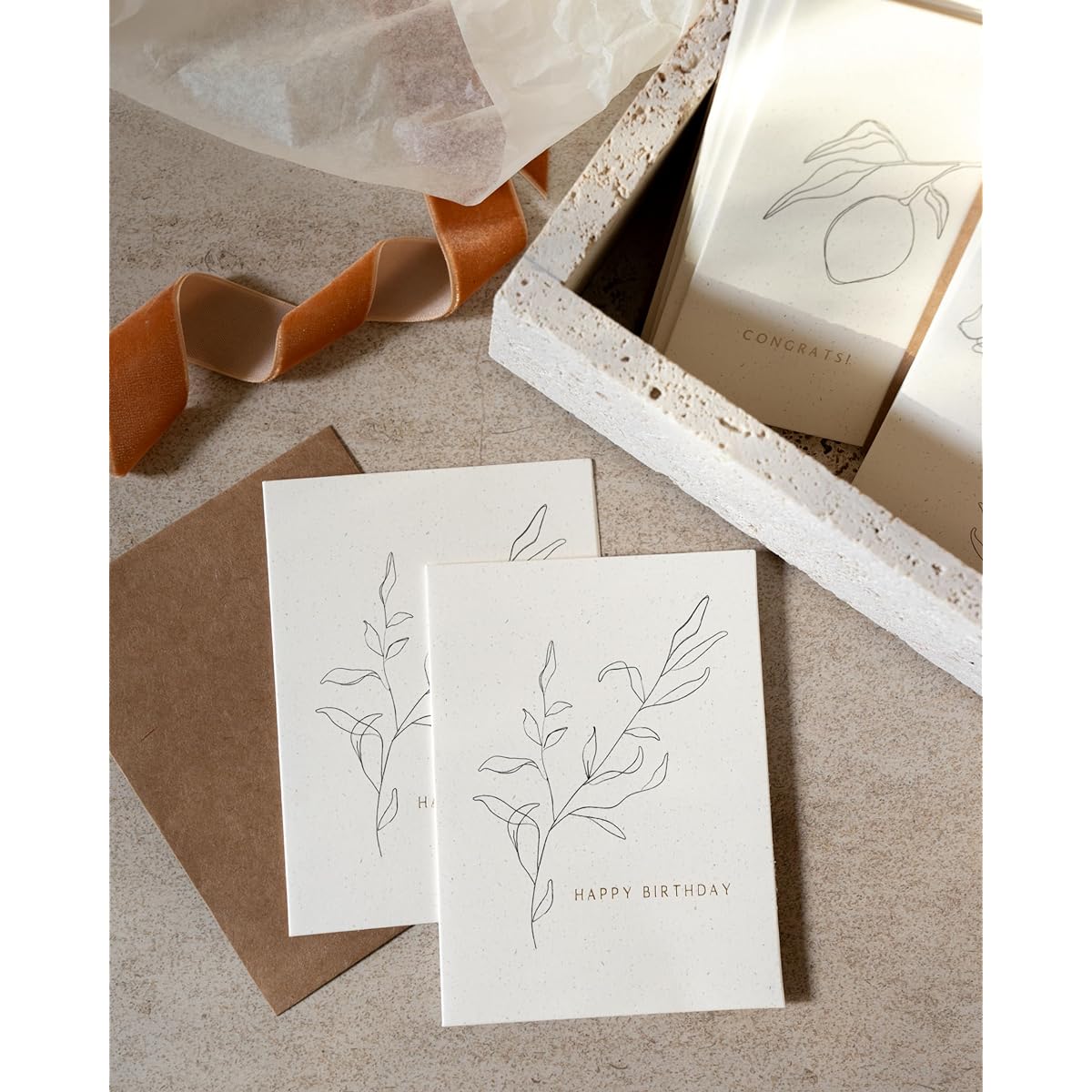 Greeting Card Variety Pack - Birthday Thank You, Happy Birthday, Gold Foil Sketch Design (Variety Pack)