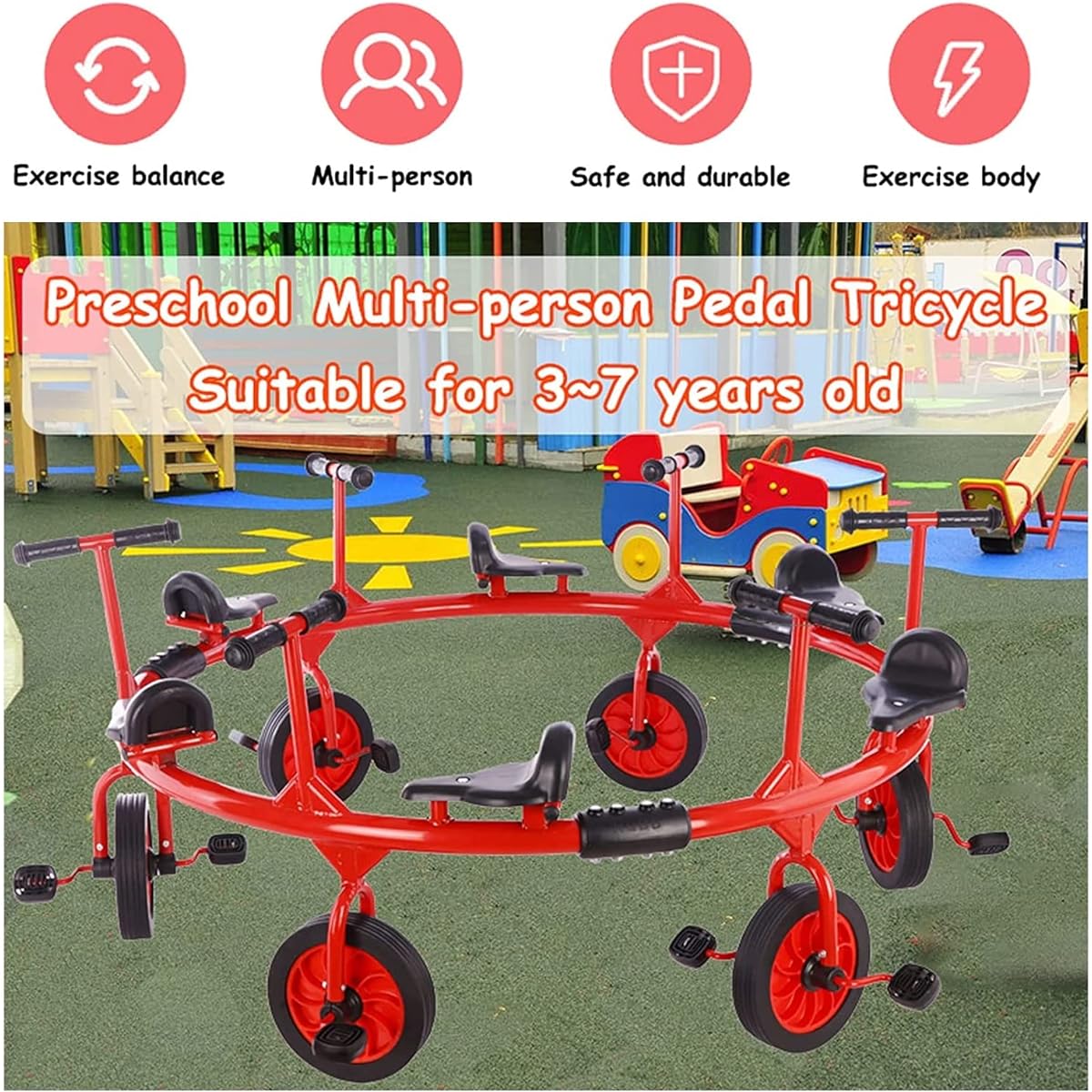 Kids Pedal Tricycle Preschool 360 Degree Spin Car Backyard Kindergarten Playground Daycare Classroom Outdoor Play Equipment Encourages Active Play Encourages Social Interaction