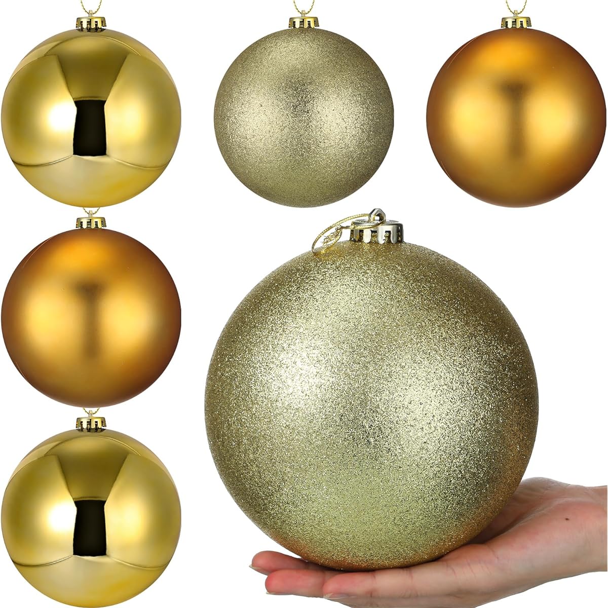 Wettarn 6pcs Large 6 Inch Christmas Ball Christmas Tree Decoration Ornament Shatterproof Ball Birthday Easter Valentine Wedding Decoration 4th of July Memorial Day (Gold Mix)
