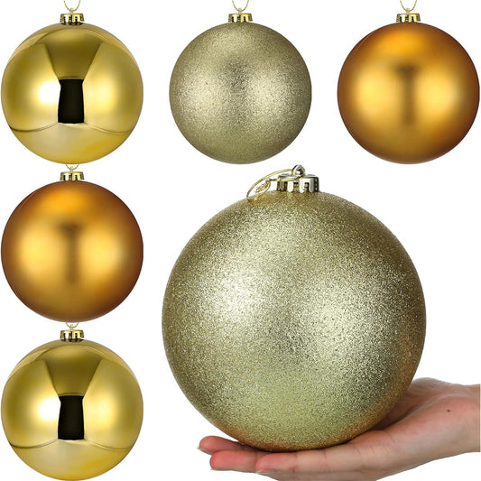 Wettarn 6pcs Large 6 Inch Christmas Ball Christmas Tree Decoration Ornament Shatterproof Ball Birthday Easter Valentine Wedding Decoration 4th of July Memorial Day (Gold Mix)
