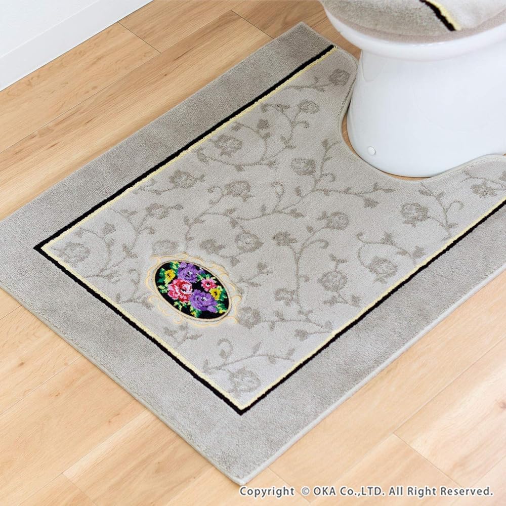 OKA Toilet Mat Beige Approx. 85cm x 67cm Chenille Rose (Elegant Gorgeous)