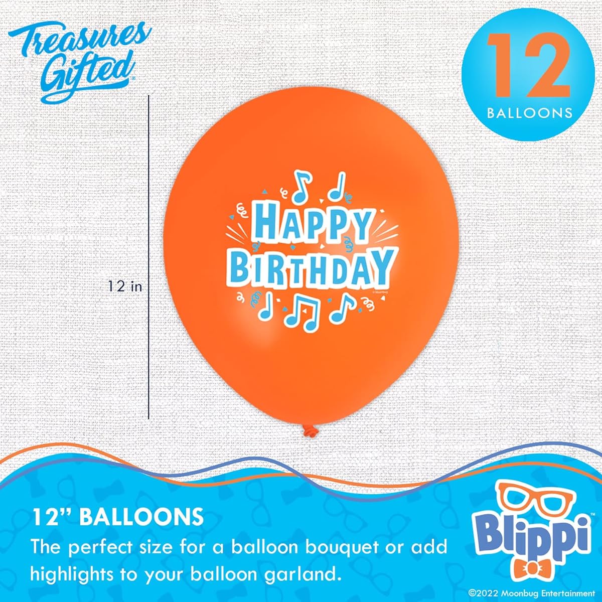 Treasures Blippi Birthday Party Supplies - Pack of 12 - Blippi Balloon Pack - Latex Blippi Birthday Decorations Balloons - 12" Happy Birthday Balloons Blue Orange Yellow White
