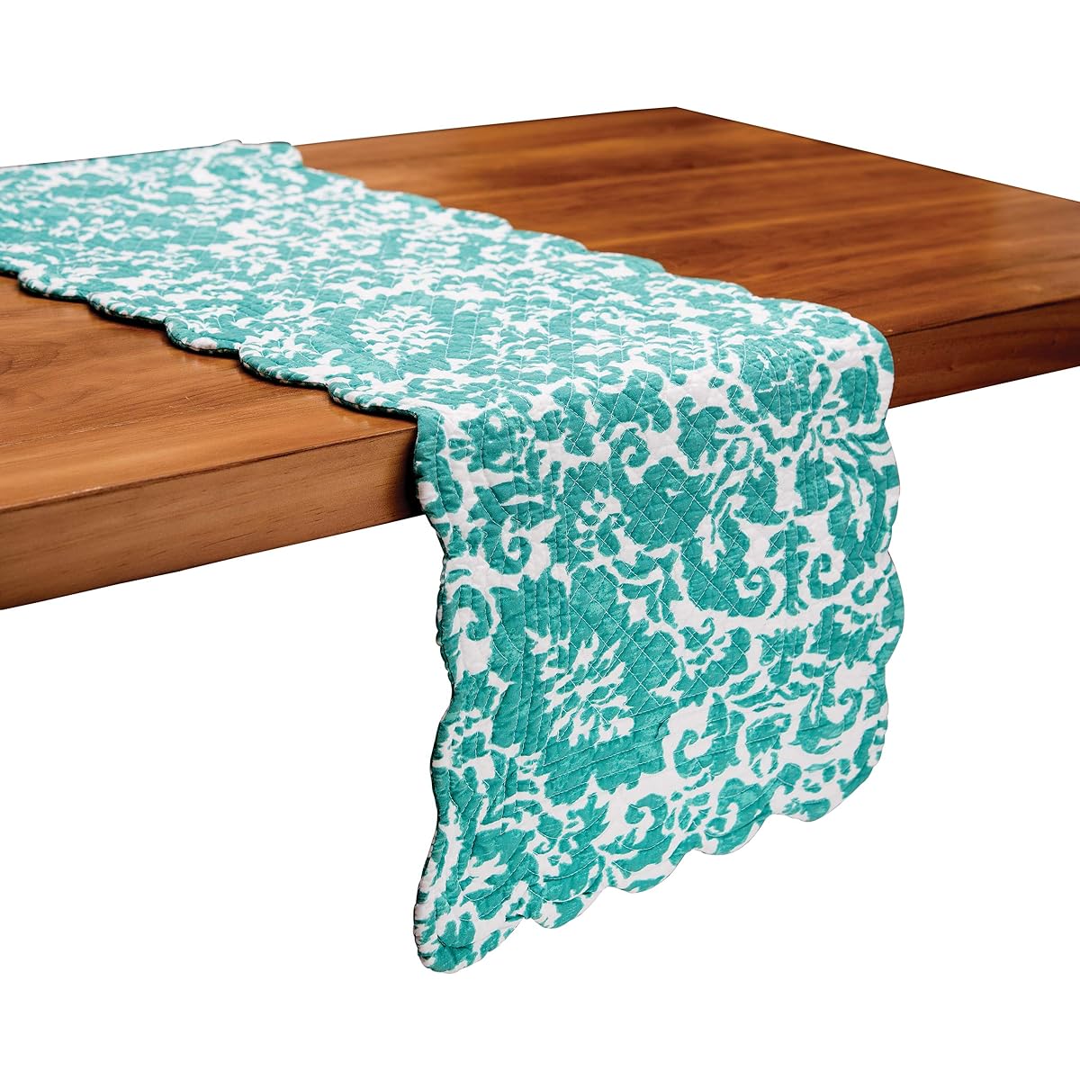C&F Home Madison Aqua Quilted Table Runner Cotton Table Linen Bohemian Geometric Spring Summer Everyday Table Runner Blue