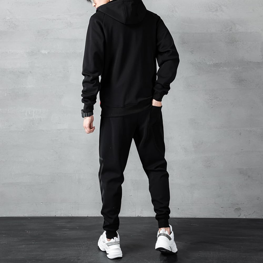 [Majisohiroka] Men's Jersey Top and Bottom Set, Plain Sweatshirt, Long Sleeve, Hoodie, Pants, Setup, Zip Up, Hooded, Sportswear, Sweat Absorbent, Quick Drying