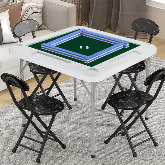 PEXMOR 35" Folding Mahjong Table Portable Poker Domino Card Game Table for 4 Players with Cup Holder and Chip Groove Foldable Square Table Blackjack Texas Hold'em Jigsaw Puzzle Board Game