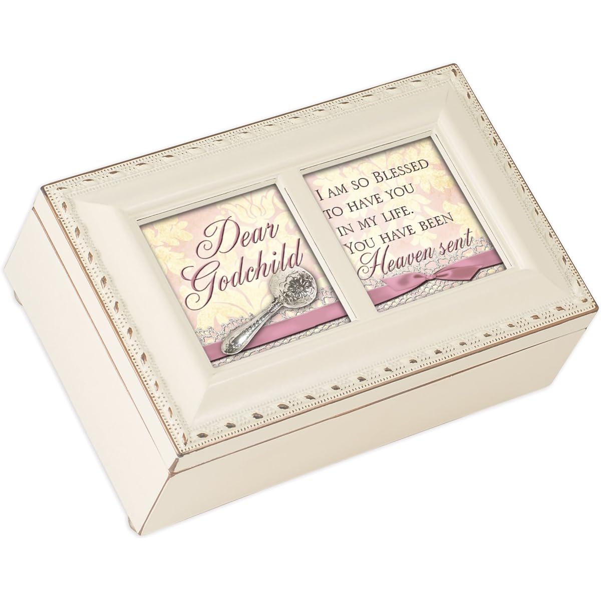 Cottage Garden Dear Godchild Wood Grain Petite Music Box/Jewelry Box Plays Jesus Loves Me