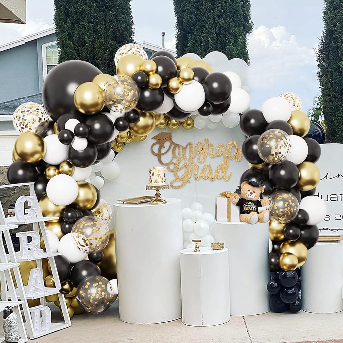 Black Gold White Balloon Garland Arch Kit Black White Balloon Metallic Gold Confetti Balloon Arch Birthday Party Decoration Baby Shower Bridal Wedding Graduation New Year
