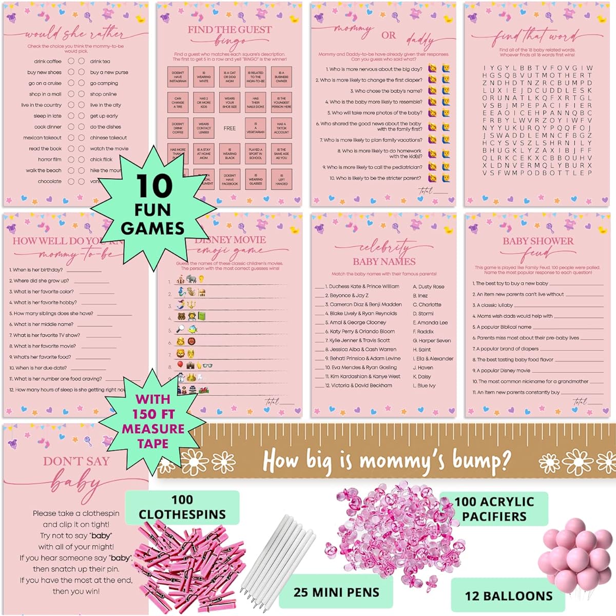 Sweet Baby Co. Baby Gender Reveal Party Supplies for Boy or Girl Baby Shower - Gender Reveal Decorations Kit with Jumbo Black Balloons, Confetti, Banner, OH BABY Balloons, Photo Props, Sash, Garland