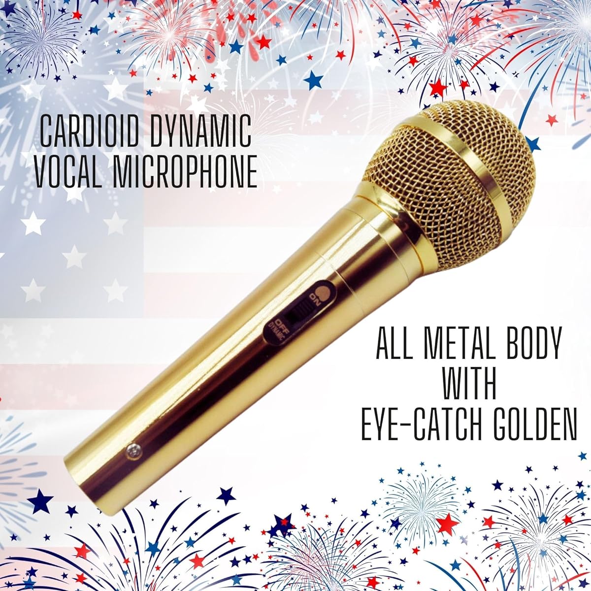 RhymKawa Sparkle Gold Cardioid Dynamic Vocal Wire Microphone with 10ft XLR Cable