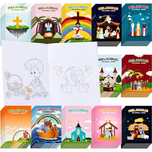 72 Christian Religious Bible Coloring Books. DIY art drawing mini book for kids. Sunday School Prizes, Easter Gifts, Classroom Rewards, Church Activities, Carnival, Party Favors, 12 Styles.