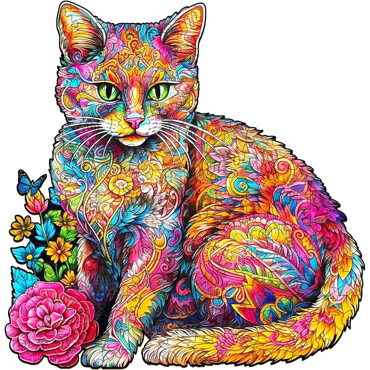 Wooden Puzzles for Adults and Kids, Naughty Cat Unique Color and Shape Wooden Puzzle, Wooden Jigsaw Puzzle for People (S-9.7*9.5inch 100 Pieces)
