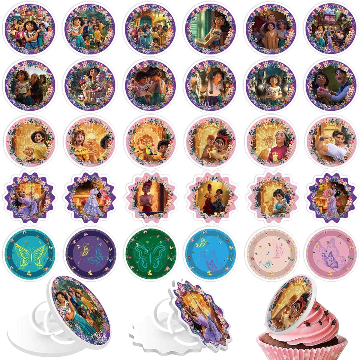 30pcs Magic Movie Cupcake Toppers Birthday Party Favors Magic Movie Party Cupcake Finger Rings Gift Birthday Party Supplies Kids Party Decorations