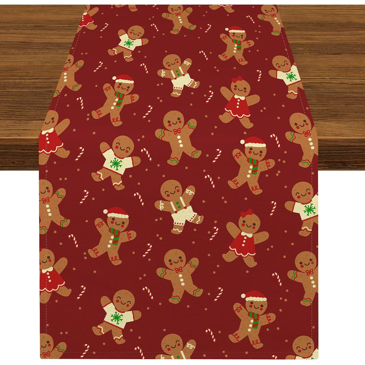 Merry Christmas Gingerbread Table Runner, Gingersnap Red Table Runner 72" Long for Kitchen Dining Table Decor, Christmas Winter Holiday Party Indoor Outdoor Decor