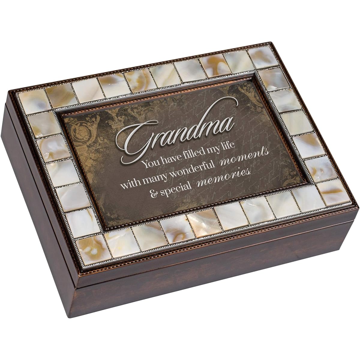 Cottage Garden Grandma's Memories Mother of Pearl Amber Music Box Edelweiss