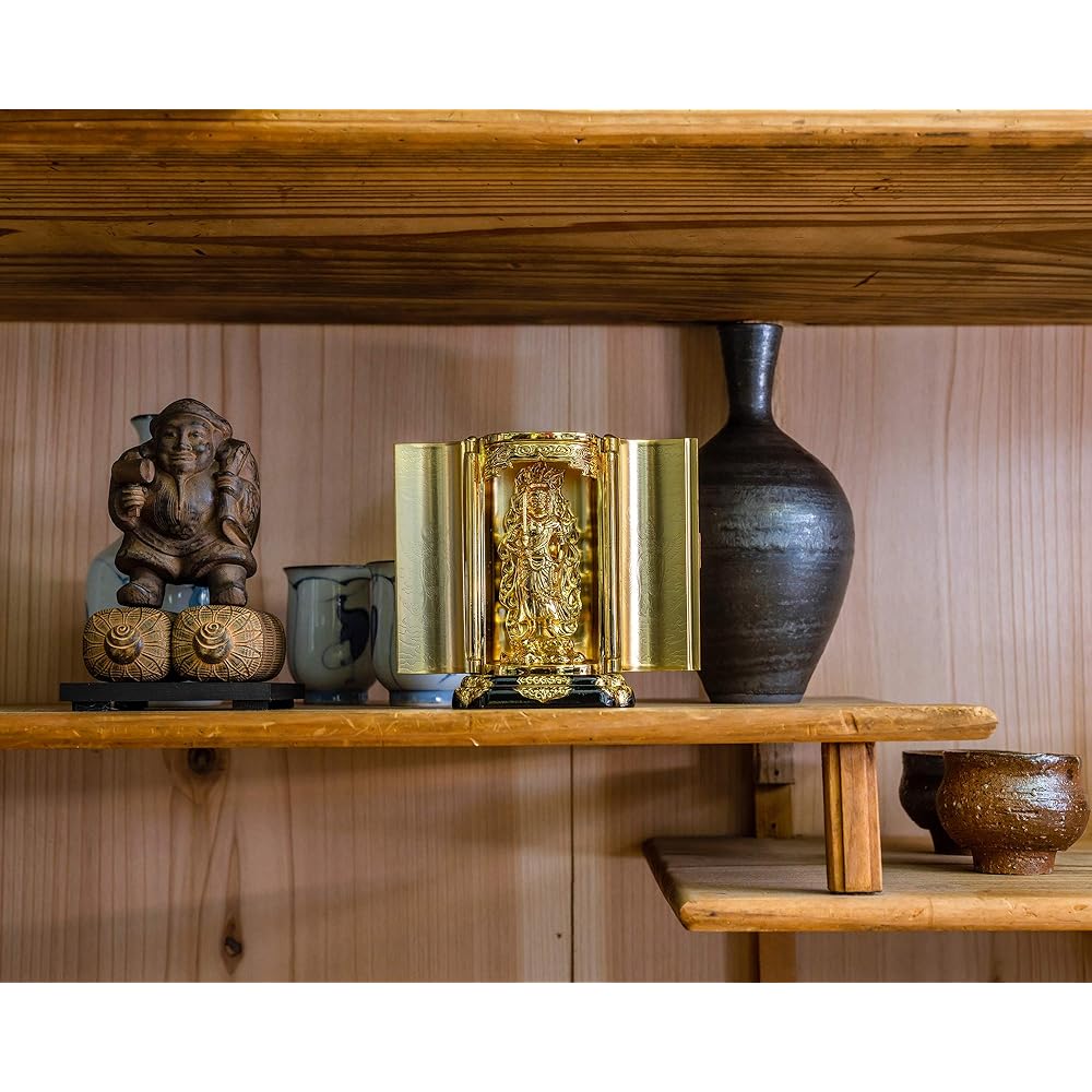 Buddha statue Fudo Myoo with Zushi (gold plated/24K gold) Buddhist sculptor: Keiaki Watanabe Prototype ___ (born in the year of the Rooster) Zodiac guardian principal image Zodiac Takaoka bronze ware (Fuudou Myouou)