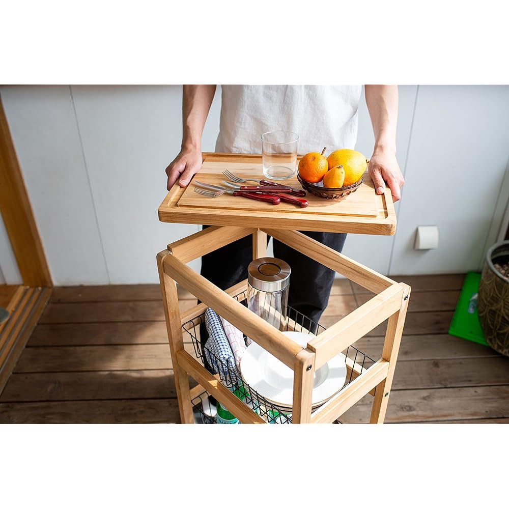 Tramontina Wooden Kitchen Wagon Serving Cart Teak 34cm x 47cm x 79cm Cutting Board Top Board Removable Made in Brazil 13976/052 TRAMONTINA