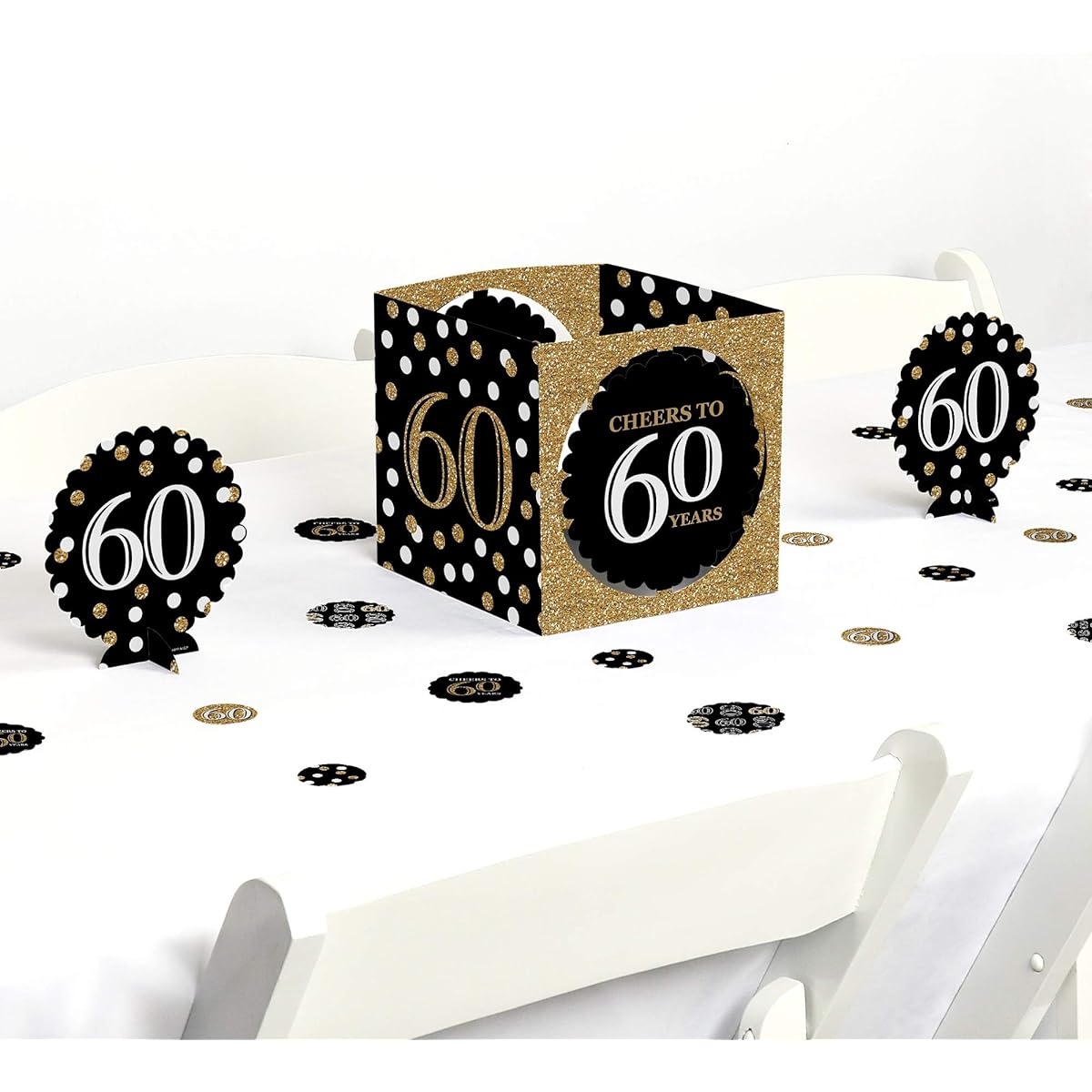 Adult 60th Birthday - Gold - Birthday Party Centrepiece & Table Decoration Kit