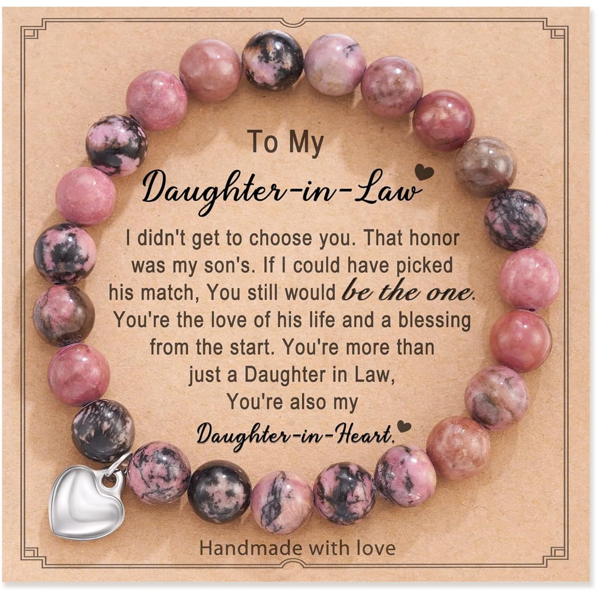 HGDEER Natural Stone Heart Bracelet Christmas Birthday Gift for Mom/Mother in Law/Boyfriend Mom