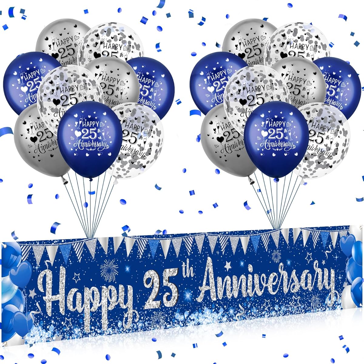 Blue Happy Anniversary Banner Balloon Decoration (Happy 25th Anniversary)