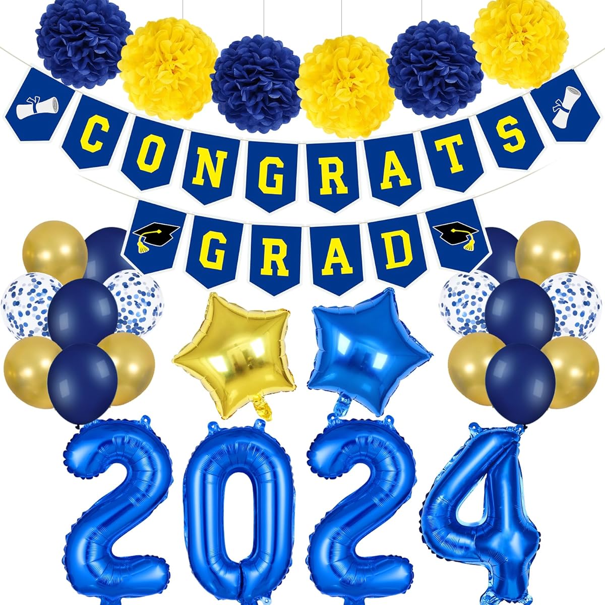 Blue and Yellow Congrats Grad Banner 2023 Graduation Balloons Graduation Gifts Graduation Banner Blue Yellow Congrats Graduation Party Decorations 2023