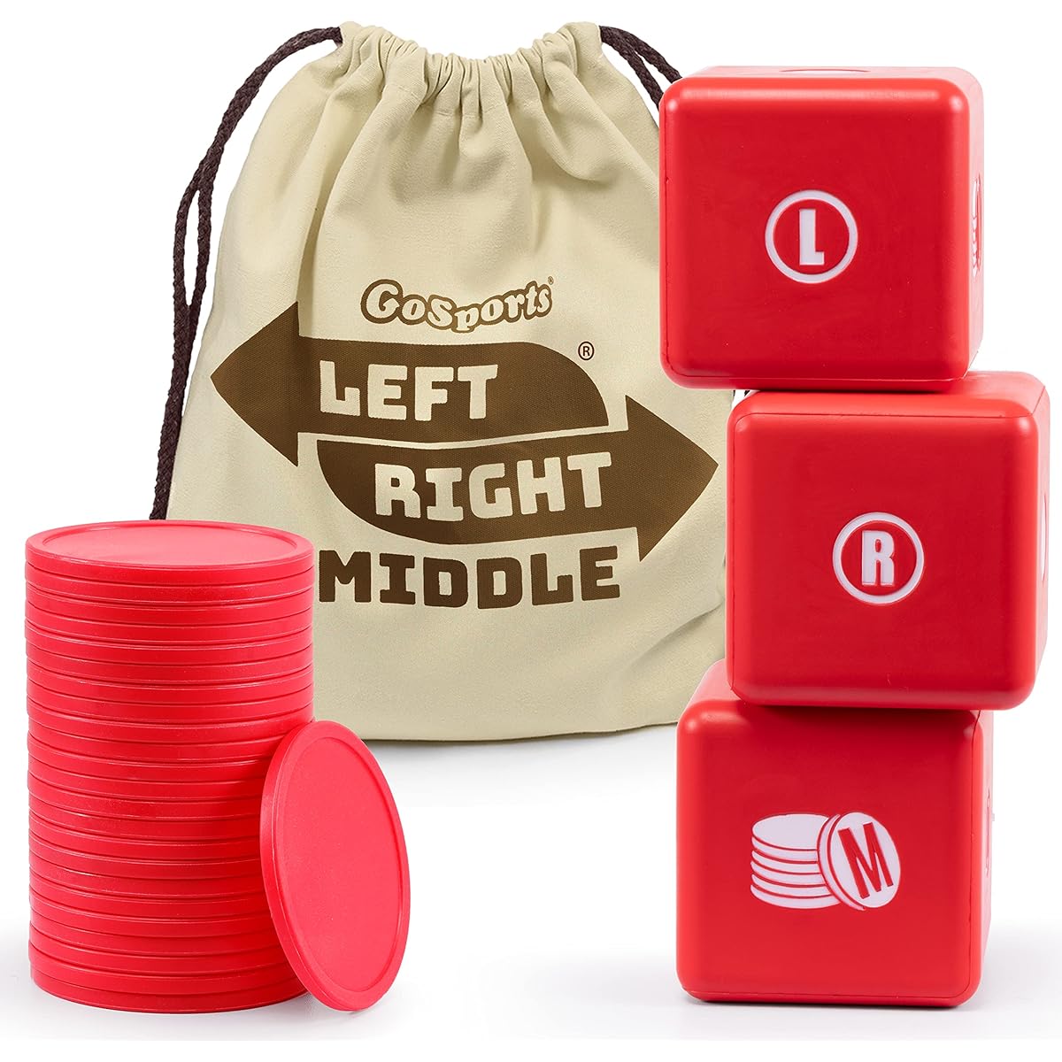 GoSports Left Right Middle Giant Dice Game - 3.5 Inch Foam Dice Game for Indoor/Outdoor Play