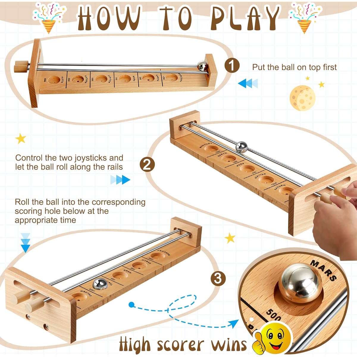 DEEKIN Wooden Tabletop Games Classic Desktop Games Steel Ball Desktop Games Intelligent Exercise Ball Retro Toys for Teens Adults Set of 2