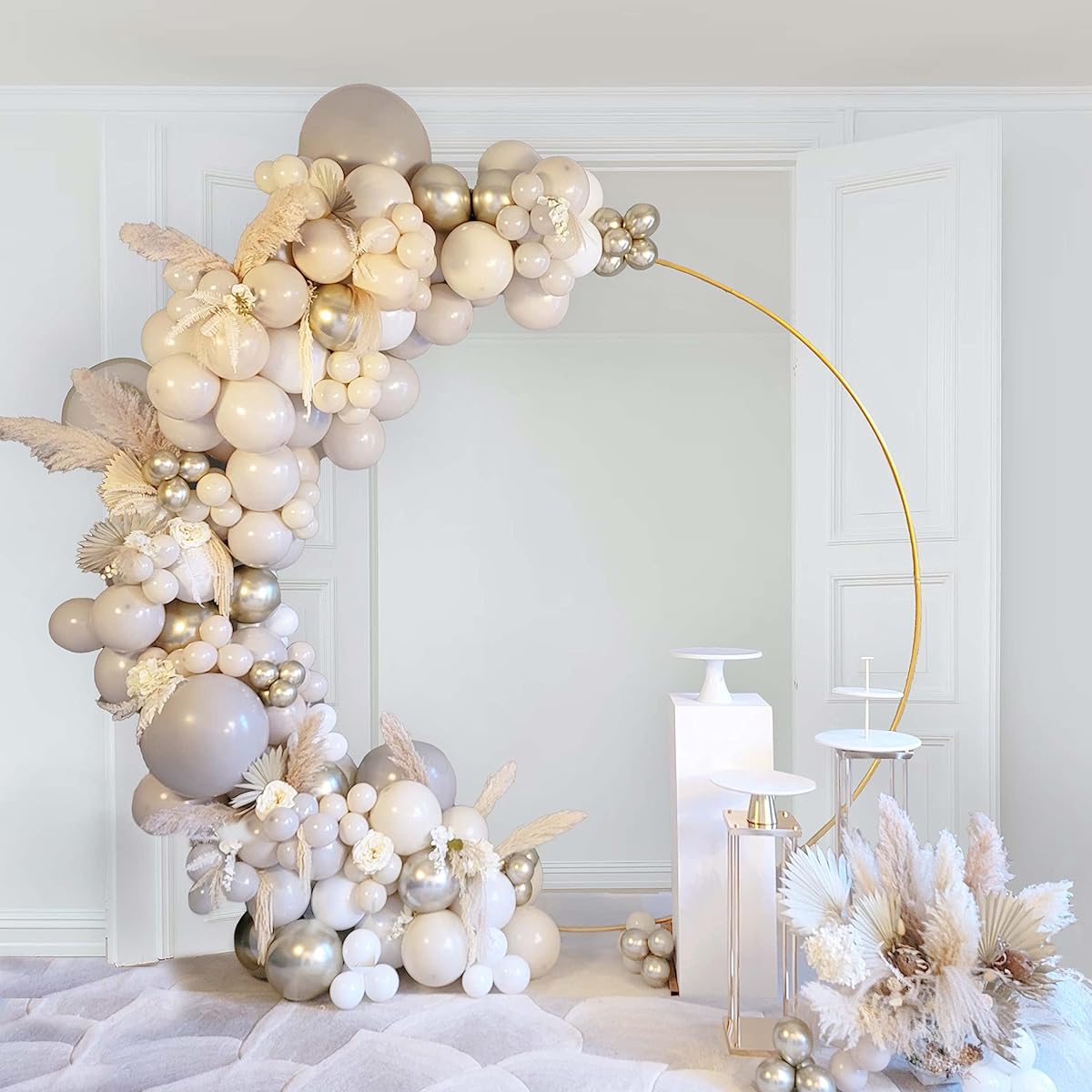 Ellie's Party Supply Premium Neutral Balloon Arch Kit Boho Balloon Garland Kit Gray Gold White Sand & White Balloons Baby Shower Decorations Engagement Party Bridal Wedding Shower Balloons