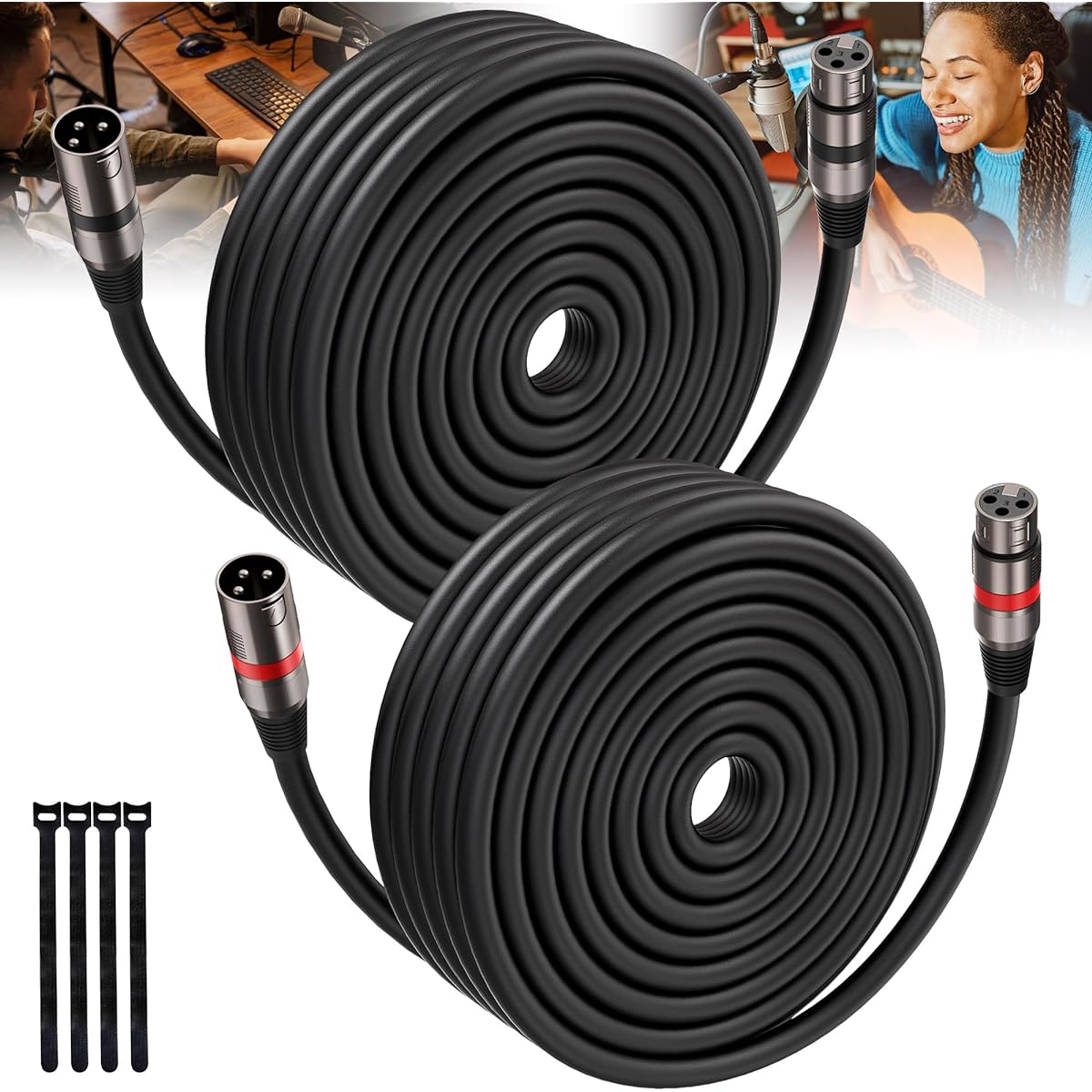 XLR Cables 100ft/30m 2 Pack Premium Heavy Duty Balanced Microphone Cable with 3 Pin XLR Male to Female Microphone Cord Connector Compatible with Microphones/Mixers/Speaker Systems/Preamps and More