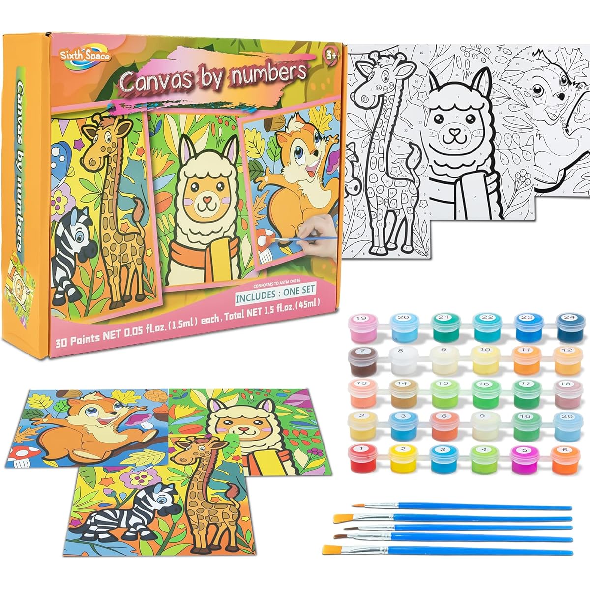 Beginner Paint by Number Kit for Kids Ages 4-8 | Framed Pre-Printed Acrylic Oil Painting | (8x10, 8x9, 8x8 inch) Framed Canvas with 30 Acrylic Paint Pots and 5 Brushes | Pre-Painted Canvas