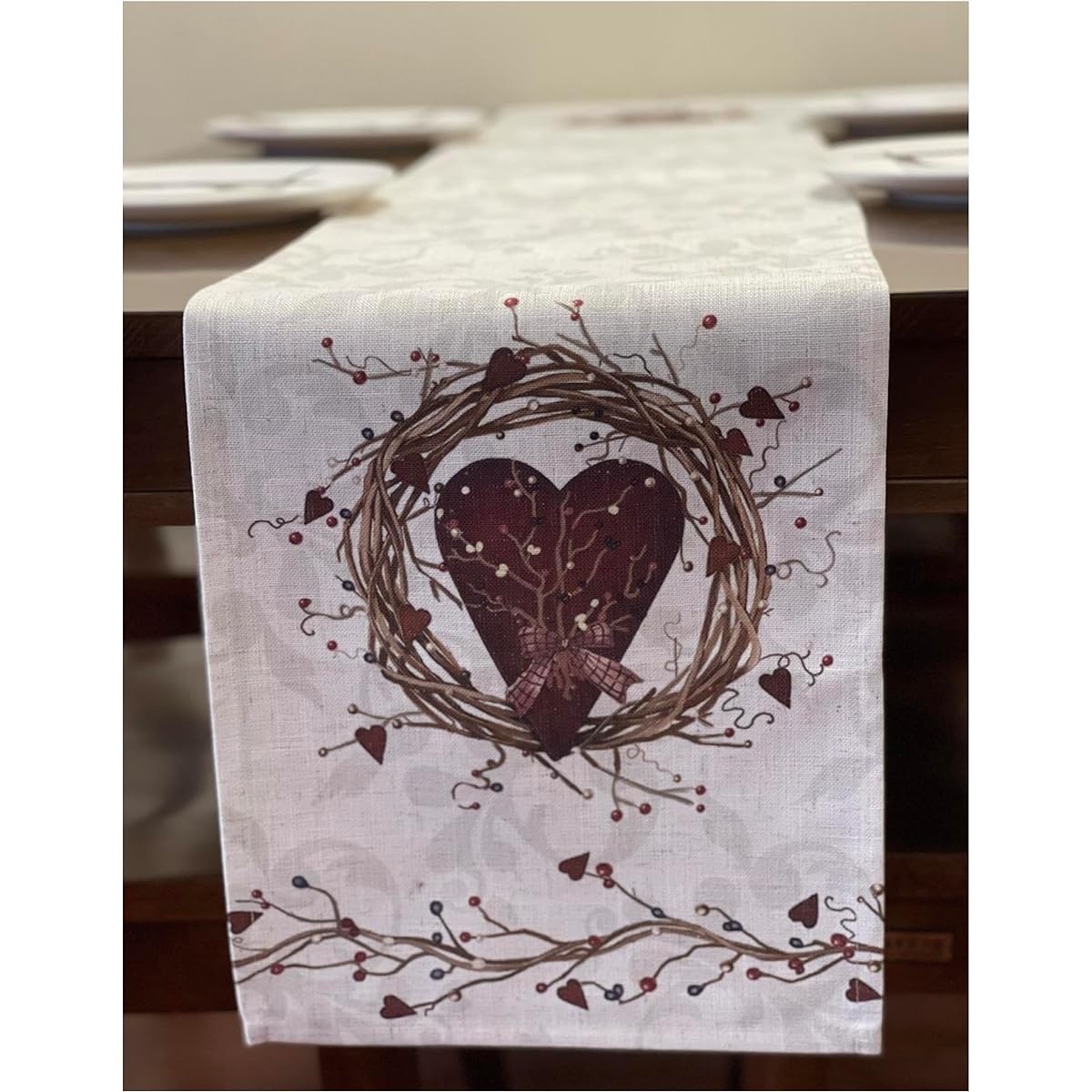 Set of 4 Placemats Country Heart Rectangle 18 x 13 Inch Table Setting Decorations for Garden Farmhouse Wedding Party Holiday Dinner Home Decor Everyday Cotton Linen