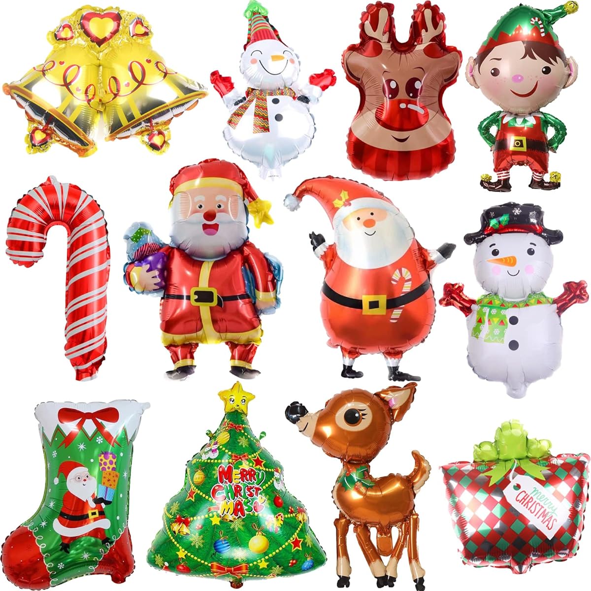 12pcs Christmas Foil Balloons Party Decorations Santa Reindeer Snowman Christmas Tree Balloon Decoration Christmas Winter Theme Birthday Baby Shower Christmas Holiday Party Supplies Decorations