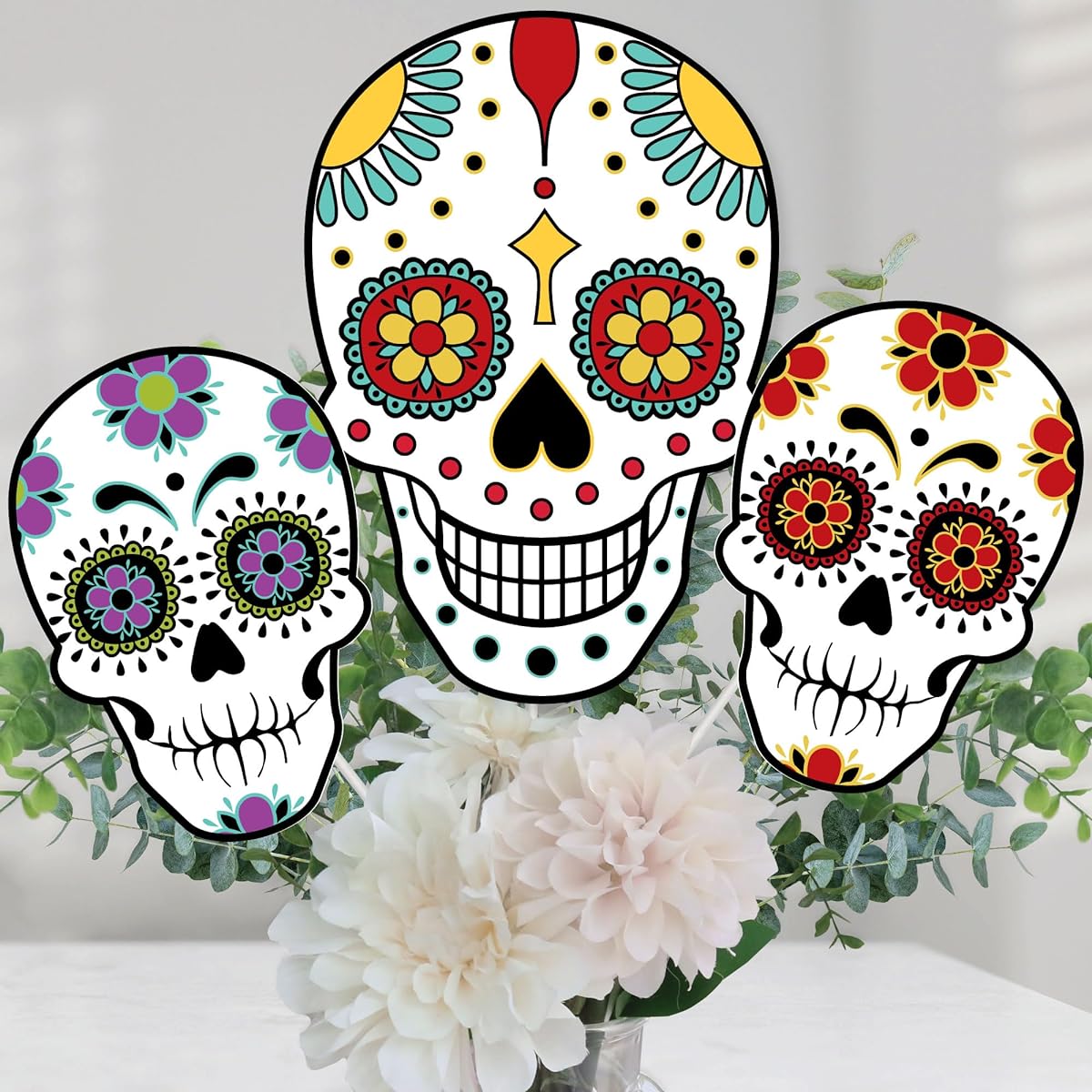 Big Dot of Happiness Day of the Dead - Halloween Sugar Skull Party Centerpiece Sticks - Table Toppers - Set of 15