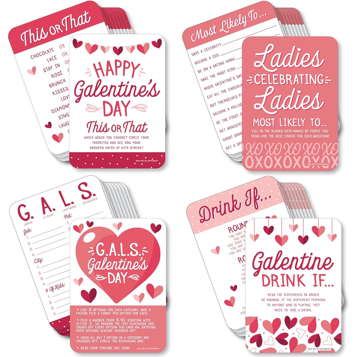 Big Dot of Happiness Happy Galentine's Day - Valentine's Day Party Game - 10 Cards Each - Gamerific Bundle
