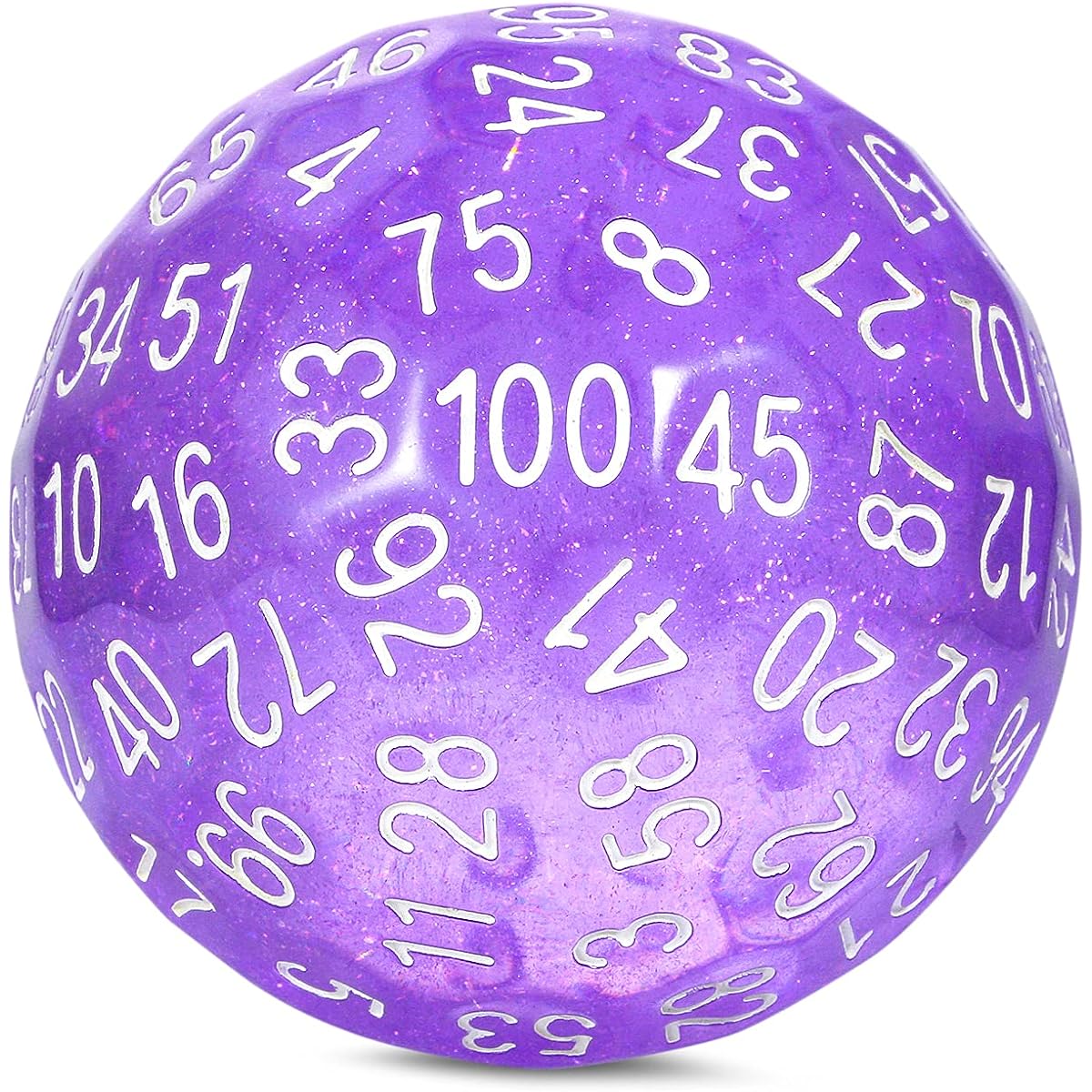 Purple D100 Dice Set DNDND 100 Sided Dice with Translucent Pouch for Dungeons & Dragons DND (Translucent Purple with White Numbers)