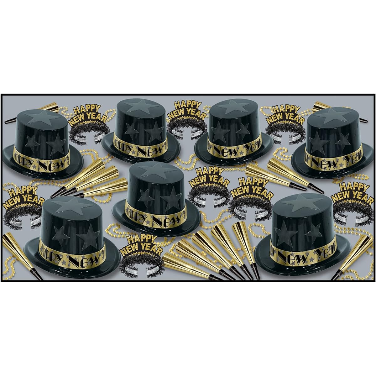 Beistle Star New Year Party Assortment 50 Pieces Black/Gold