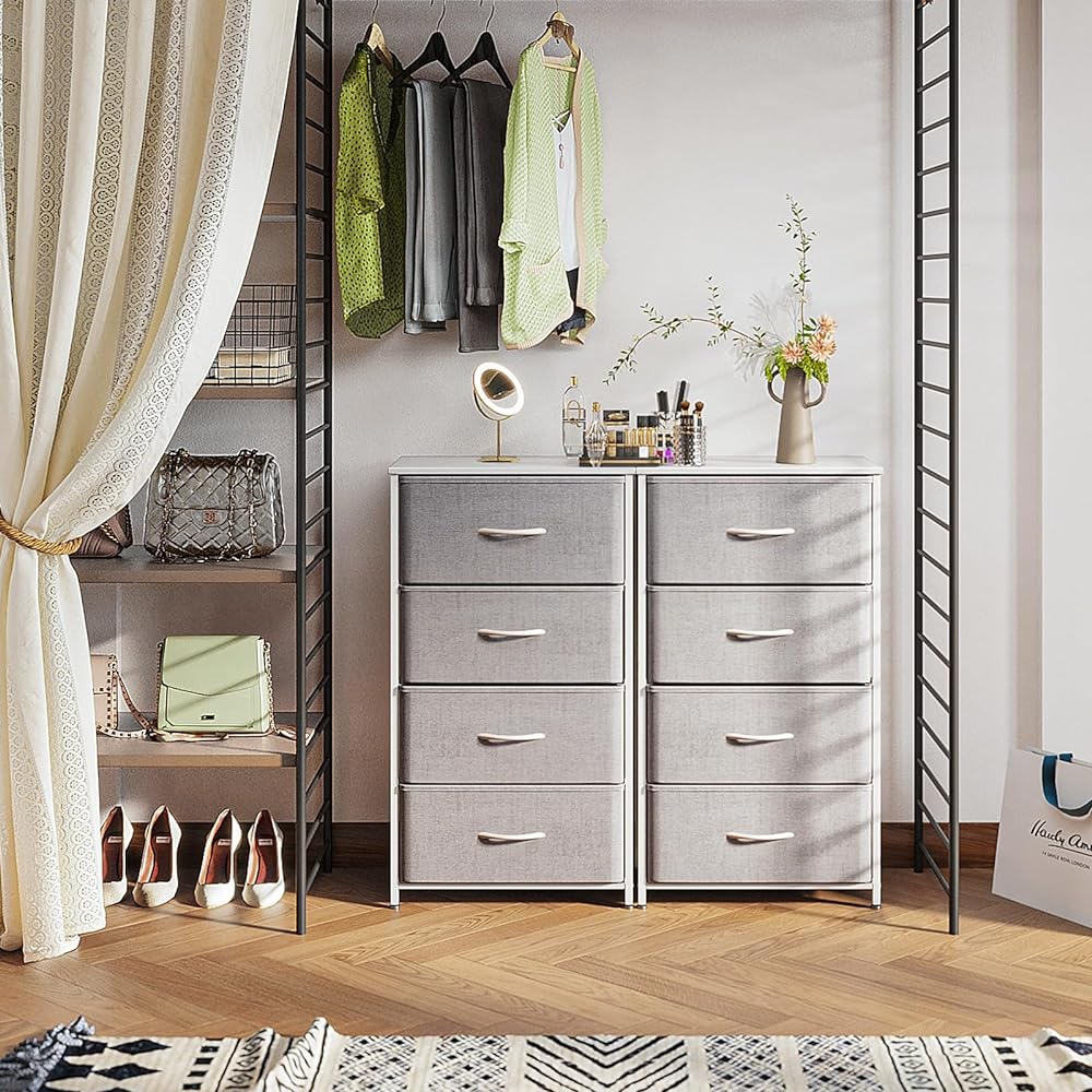 KKL Chest, Dresser, Clothes Storage, Storage Case, Drawer, Living Room Storage, Fabric Drawer, Clothes Case, Chest of drawers, Fall Prevention, Low Form, Stable, 4 Tiers [Width 40 x Depth 30 x Height 80 cm] Light Gray