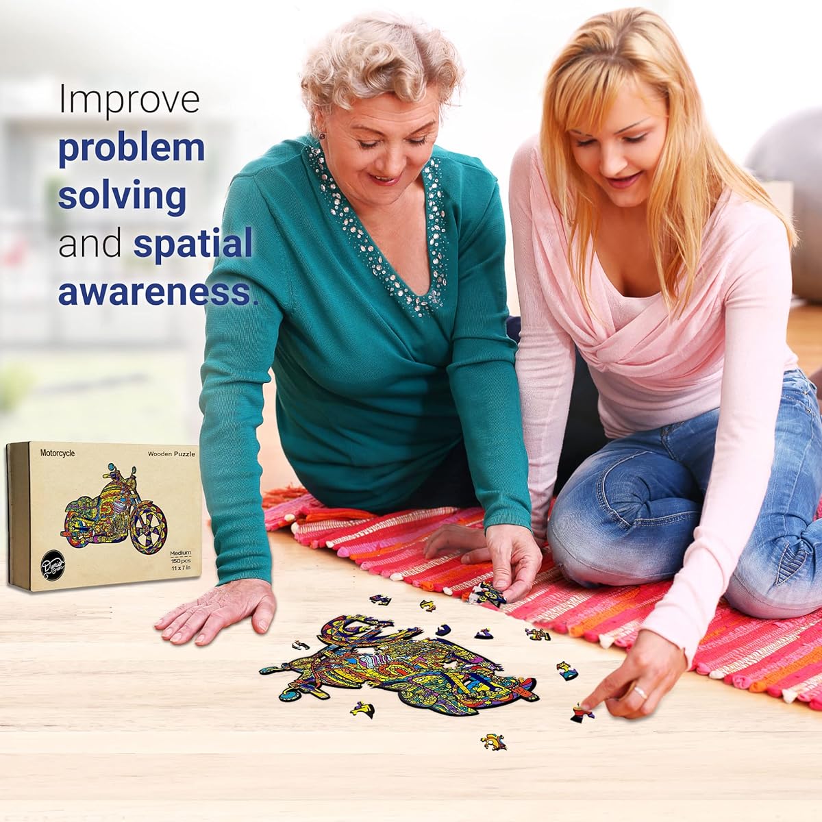 Dymier Green Wooden Puzzle for Adults Unique Puzzle Wooden Cut Animal Shape Puzzle 150 Pieces Medium Motorcycle Great Gift for Family and Friends 11 x 7 Inch