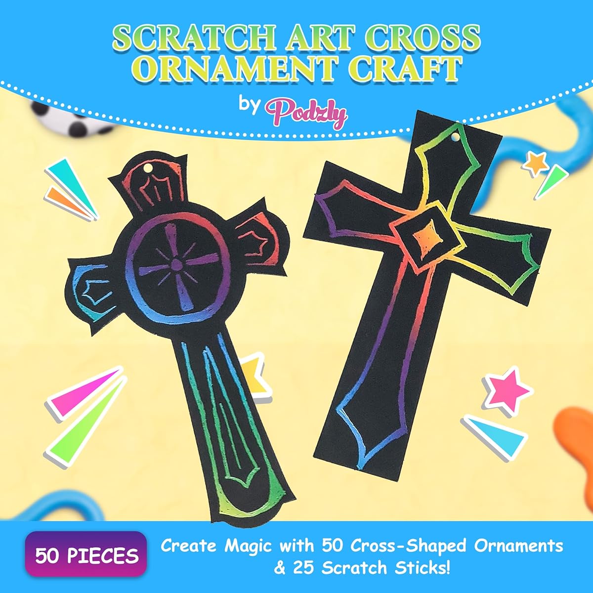Scratch Art Cloth Ornament Craft Kit - Christmas & Easter Crafts for Kids (50 Pieces)