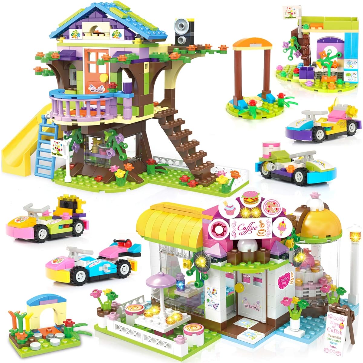 WishaLife Coffee House Treehouse Creative Building Toy Set for Kids, Best Learning and Role Play Gift for Girls and Boys with Storage Box (960 Pieces)
