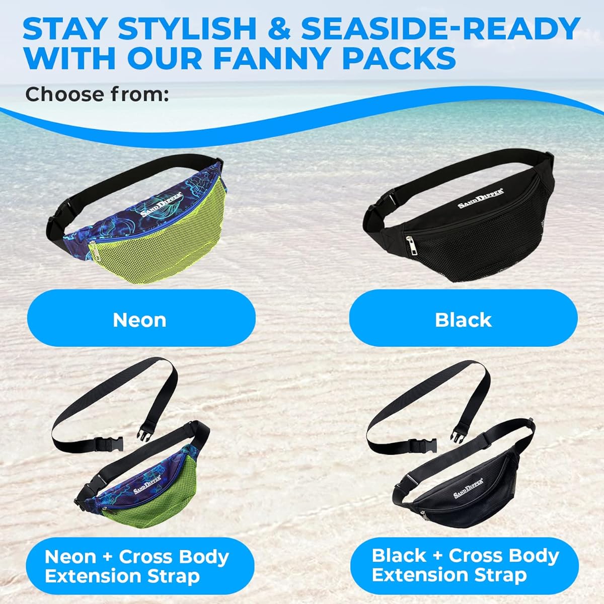 Sand Dipper Shell Collection Beach Bag (Hip Pack Black)