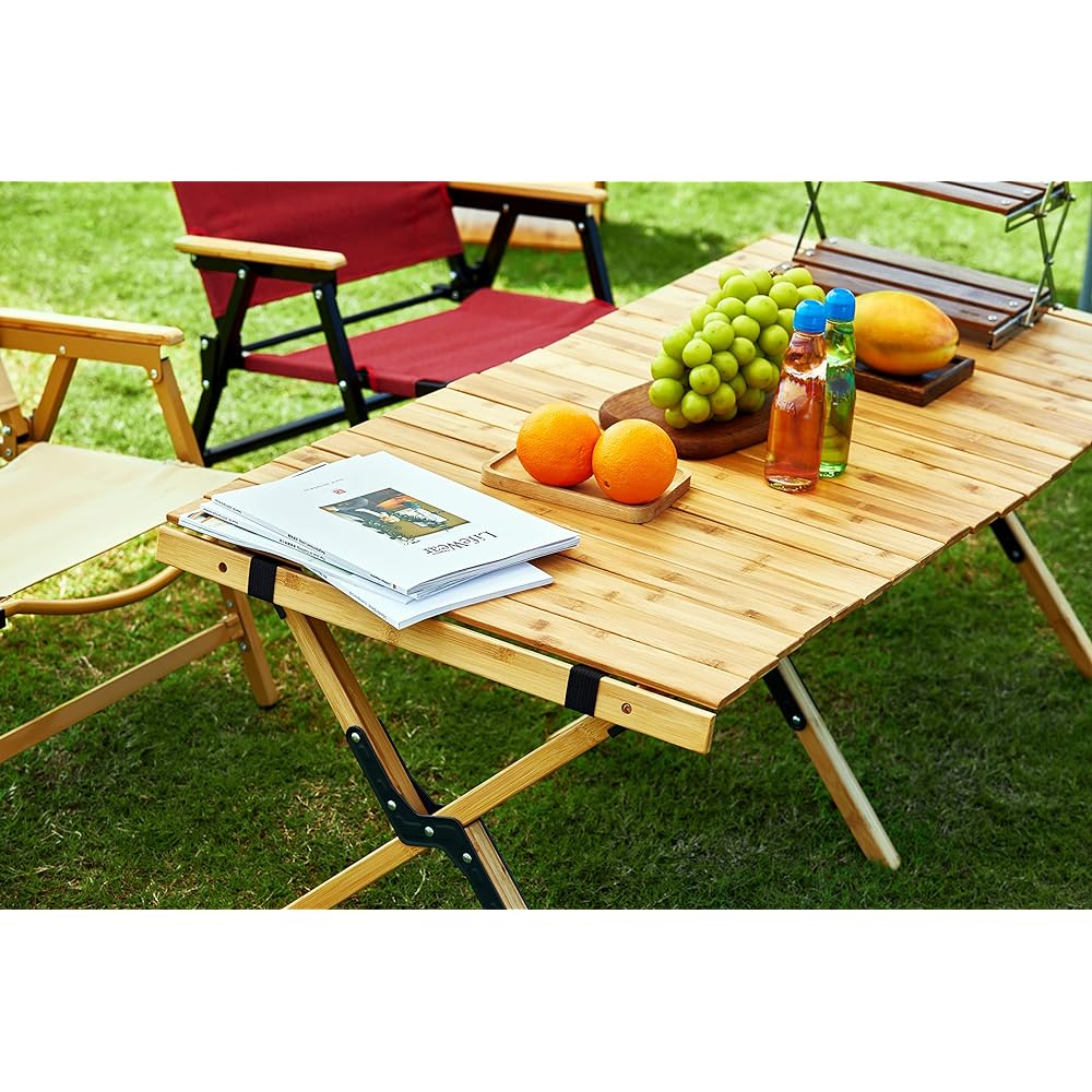 【limited! ] SOLO UP Outdoor Table Bamboo Roll Table Folding Bamboo Roll Top Table Camping Compact Easy Assembly Storage Bag Included M-4012