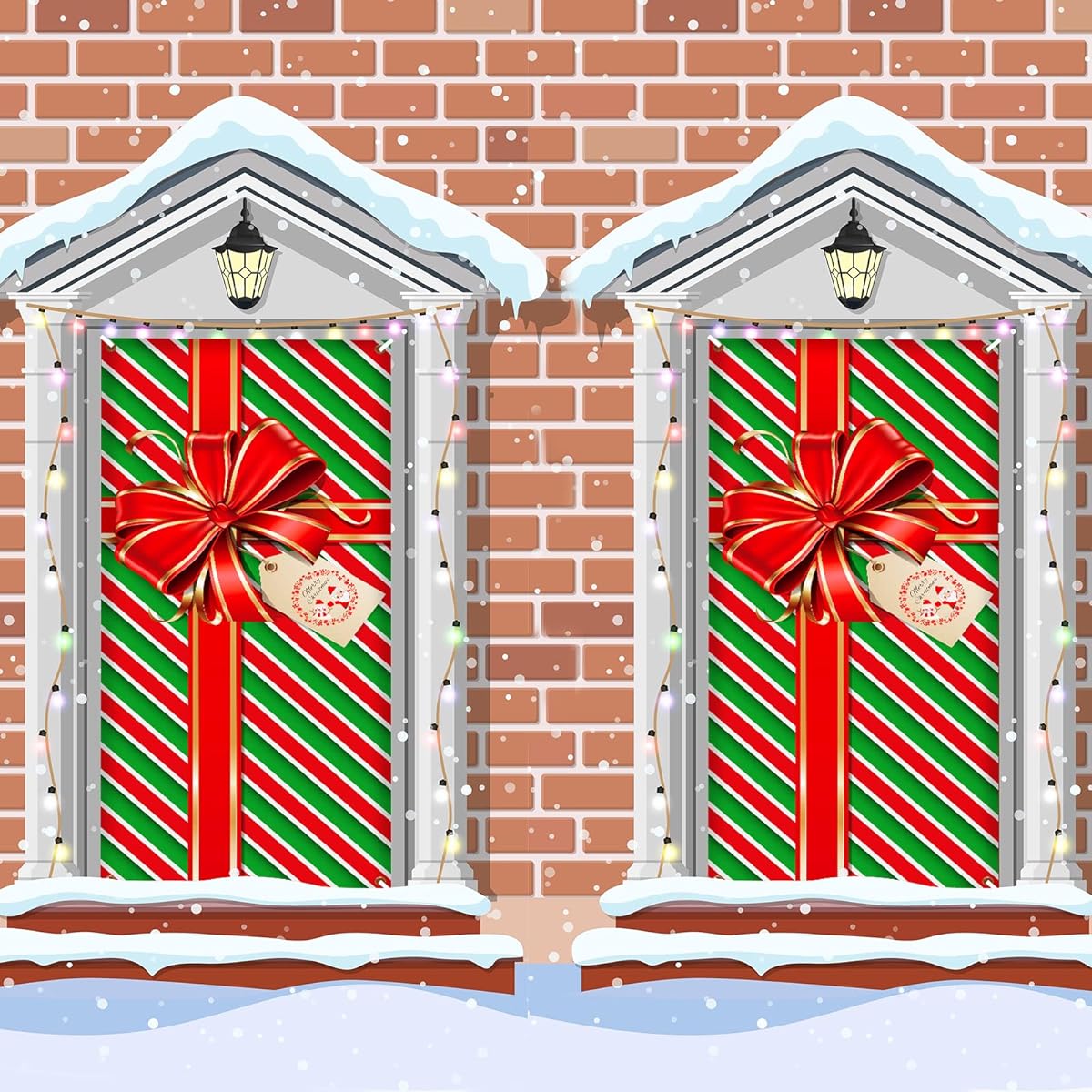 Tudomro Christmas Door Cover Decoration Christmas Bow Photography Backdrop Polyester Holiday Background Ribbon Banner for Indoor Outdoor Decoration Christmas Party Supplies 35.4 x 78.7 Inch