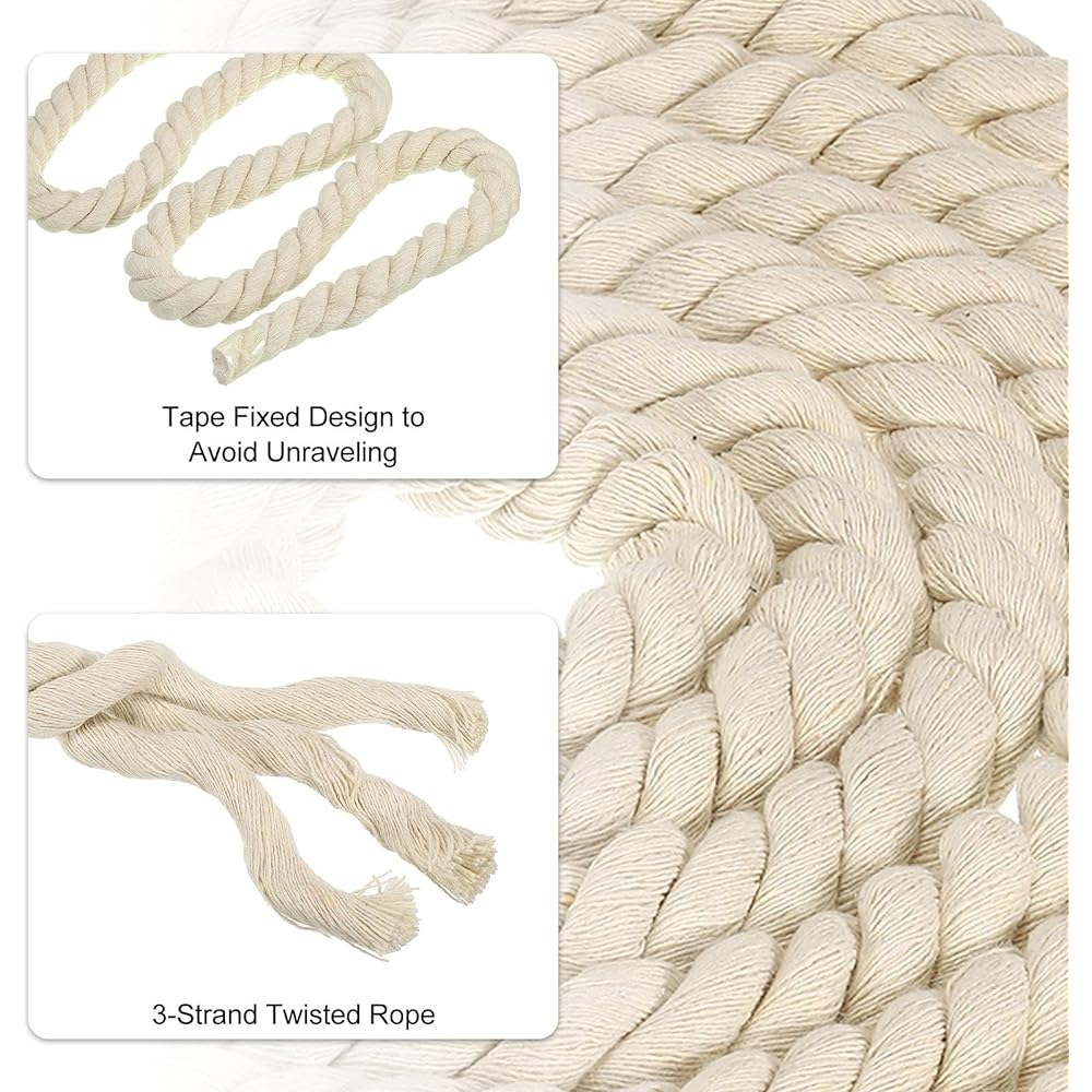 PATIKIL 34 Feet Tug of War Rope for Adults and Teens, 3 Braided Natural Cotton Rope with Flag for Yard Games and Team Building Activities, Beige Color