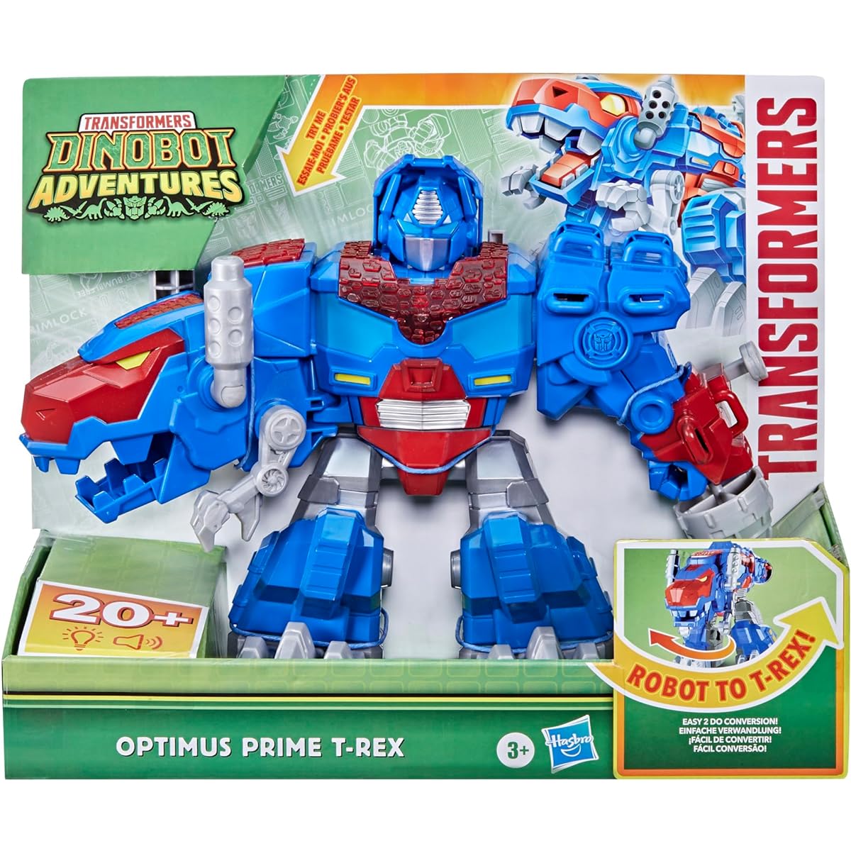 Transformers Dinobot Adventures Optimus Prime T-Rex Light and Sound Transformation Toy 9"+ Action Figure Ages 3+