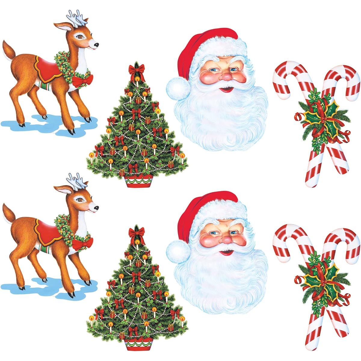 Beistle 8 Pieces Merry Christmas Decorations Paper Cutouts Holiday Party Supplies Santa Claus Reindeer Tree Candy Cane 16" - 17", Multicolor