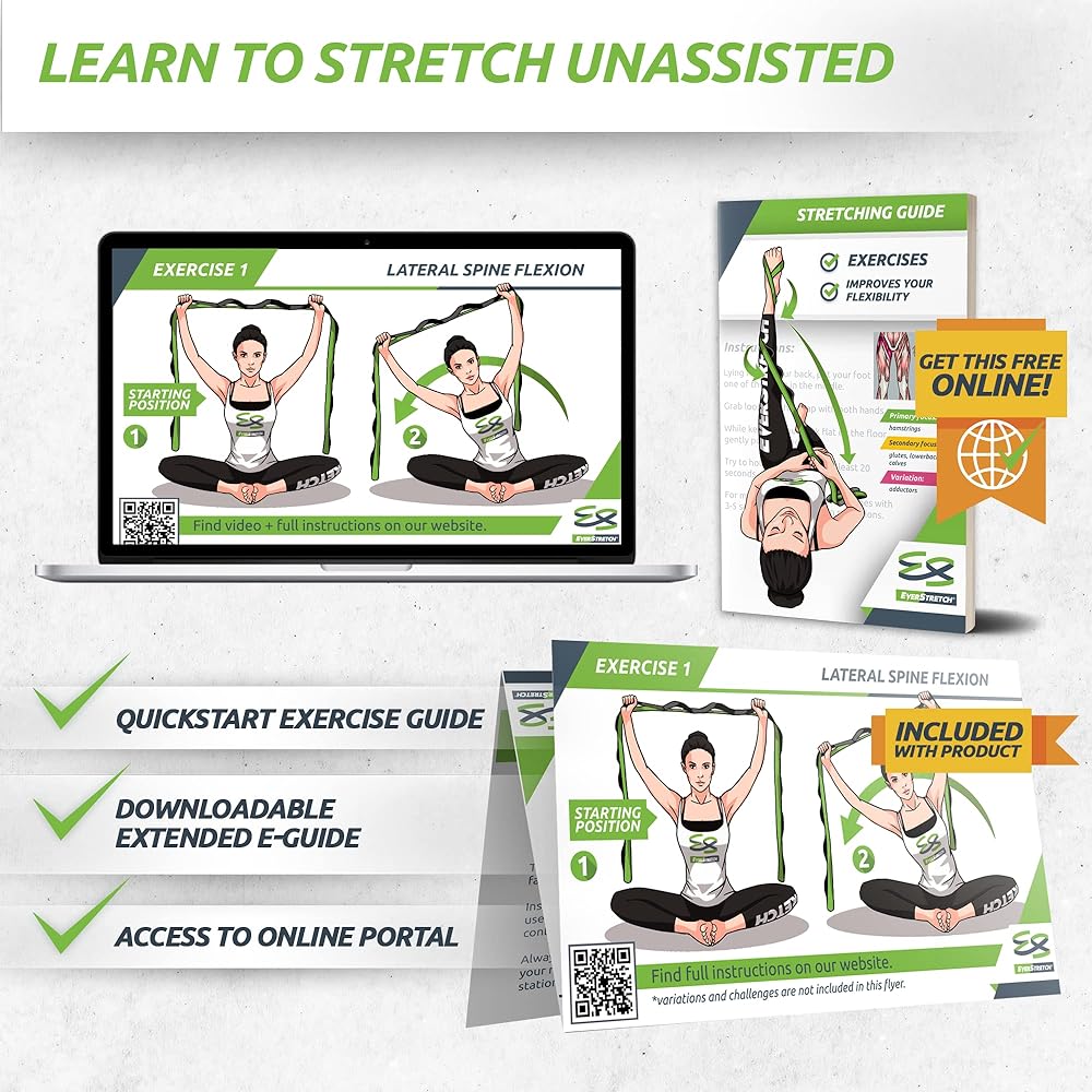 EverStretch Stretch Straps with Loops and Ebook | Non-Stretch Yoga Straps for Stretching with Loops | Premium Stretch Bands for Physical Therapy Equipment | Stretch Bands for Exercise Straps