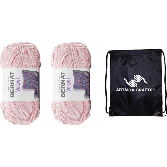 Bernat Knitting Yarn Velvet Quiet Pink 2-Axis Factory Pack (Same Color Dye Lot) 161032-32013 with 1 Artsiga Crafts Project Bag