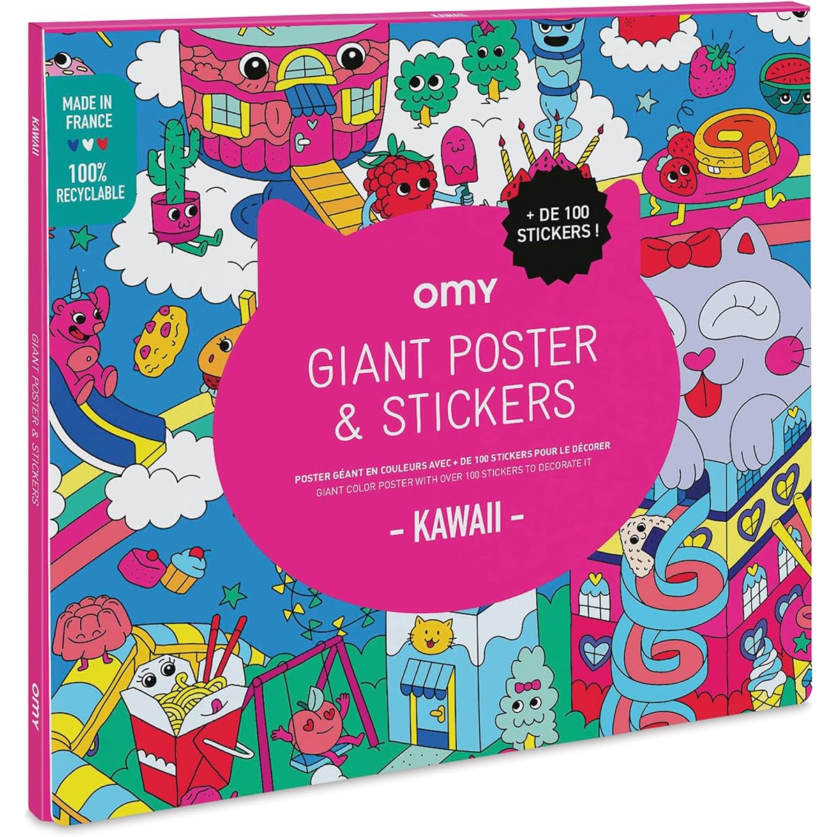 OMY Search and Find Giant Poster and Sticker Set Kawaii 40 x 28 Inch with 100+ Stickers Fun for Kids to Play with