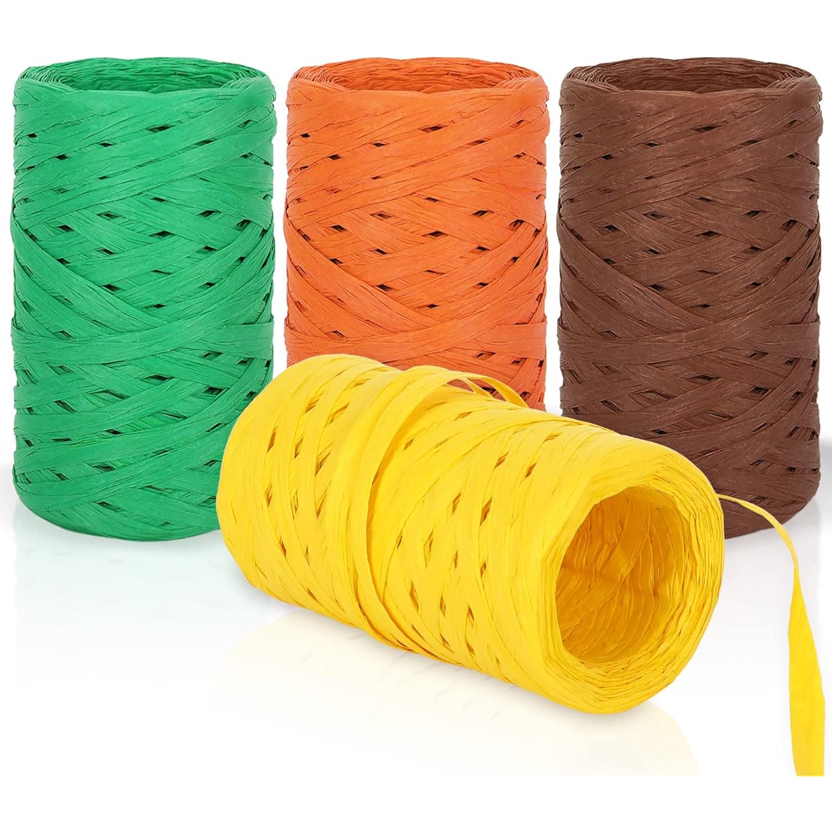 Whaline 4 Rolls 350 Yards Fall Raffia Ribbon Yellow Orange Brown Green Raffia Paper String Paper Twine Wrapping Ribbon for Fall Thanksgiving Arts DIY Crafts Spring Gift Wrapping Decoration