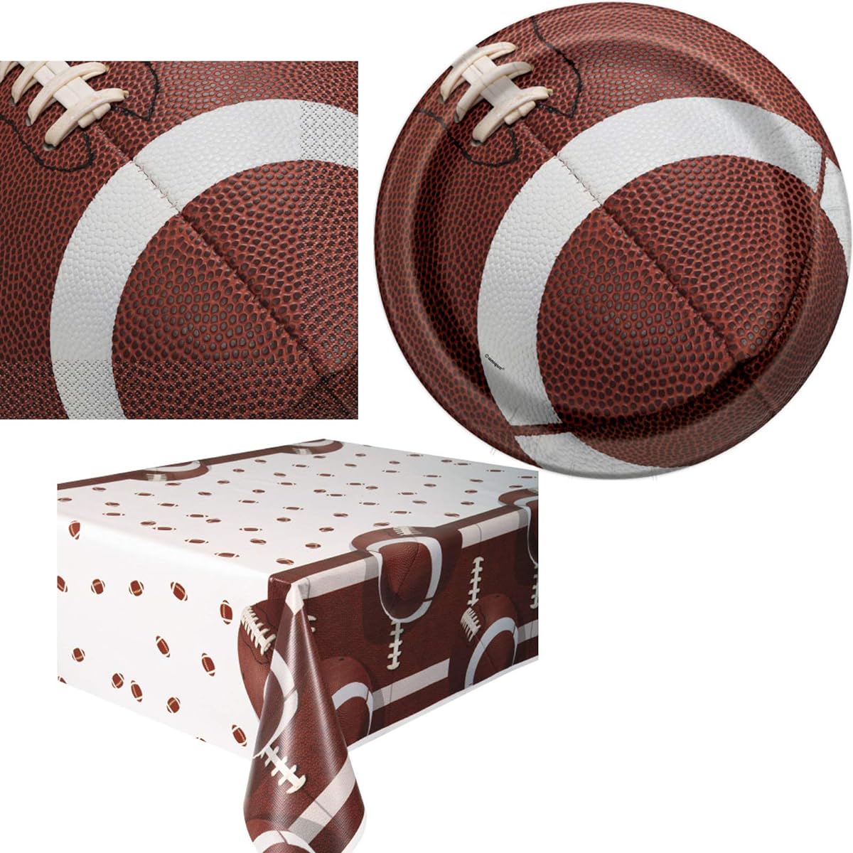 ClassicVariety Football Party Napkins Plates Table Cover Happy Birthday Party Bundle for 16 Guests Includes 1 Maze Game Activity Card
